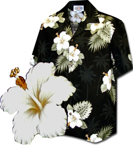 Hawaiian shirt - black hibiscus