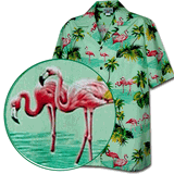 Hawaii skjorte - green flamingo