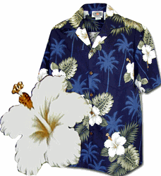 Hawaiian Shirt - Tropical Luau - Navy Hibiscis